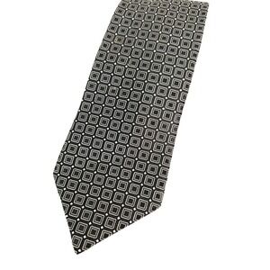 Roundtree & Yorke Colligiate Men's Tie Black Square Geometric Pattern‎ 100% Silk